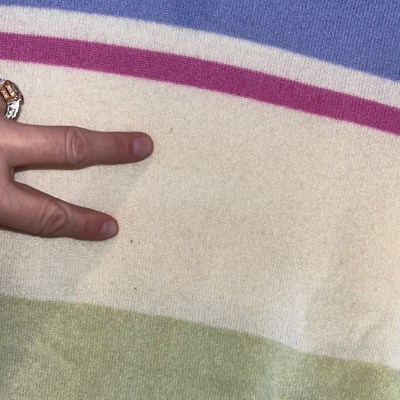 BEAUTIFUL pastel stripe Ann Taylor cashmere turtleneck sweater 3/4 sleeve M - Picture 7 of 7